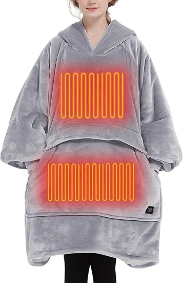 USB Heated Wearable Blanket Oversized Lazy Hoodie With Large Heating Area Back Cozy Warm Sherpa Hoodie Blanket No Battery Pack