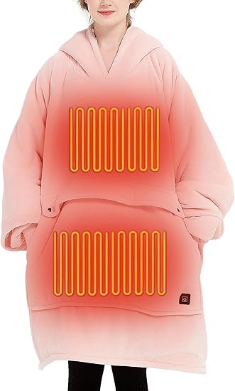 USB Heated Wearable Blanket Oversized Lazy Hoodie With Large Heating Area Back Cozy Warm Sherpa Hoodie Blanket No Battery Pack