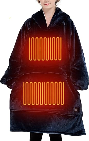 USB Heated Wearable Blanket Oversized Lazy Hoodie With Large Heating Area Back Cozy Warm Sherpa Hoodie Blanket No Battery Pack