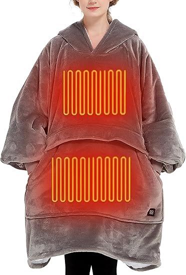 USB Heated Wearable Blanket Oversized Lazy Hoodie With Large Heating Area Back Cozy Warm Sherpa Hoodie Blanket No Battery Pack